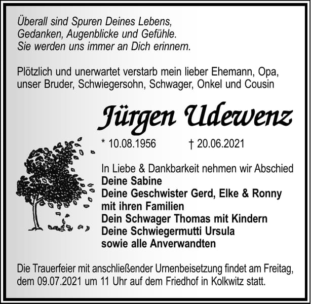 Traueranzeige Jürgen Udewenz