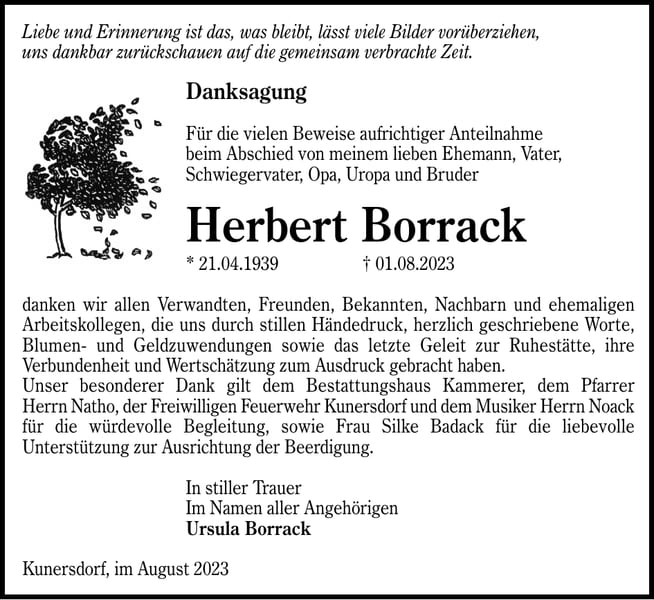 Danksagung Herbert Borrack