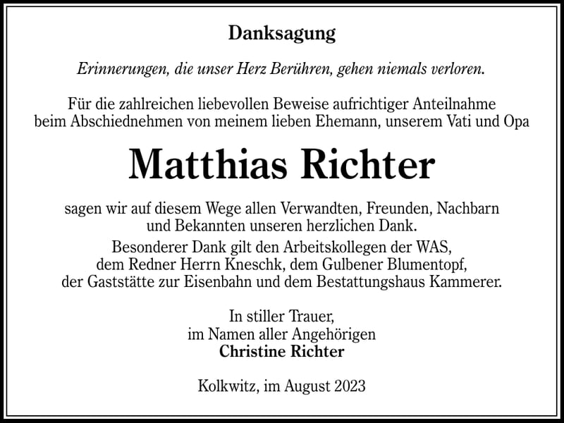 Danksagung Matthias Richter