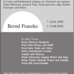 Traueranzeige Bernd Franzke