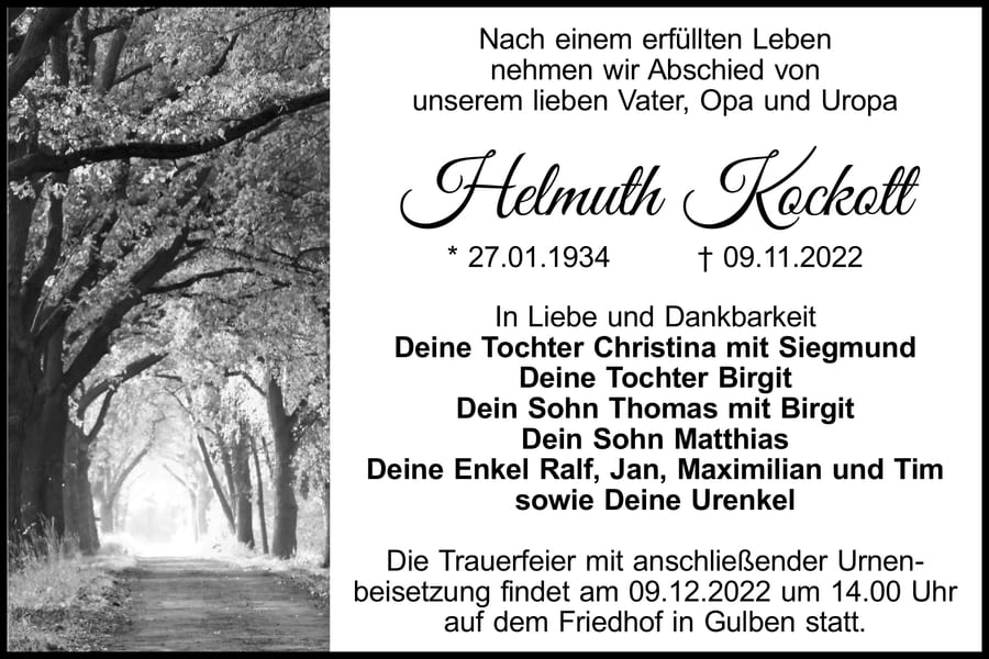 Traueranzeige Helmuth Kockott