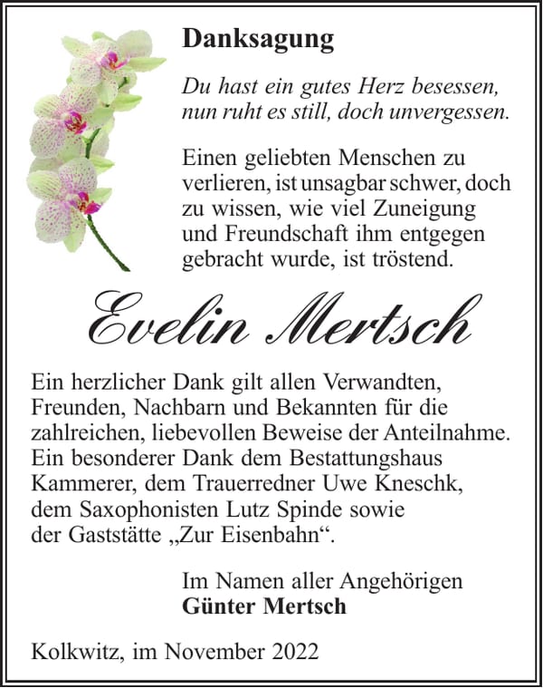 Danksagung Evelin Mertsch