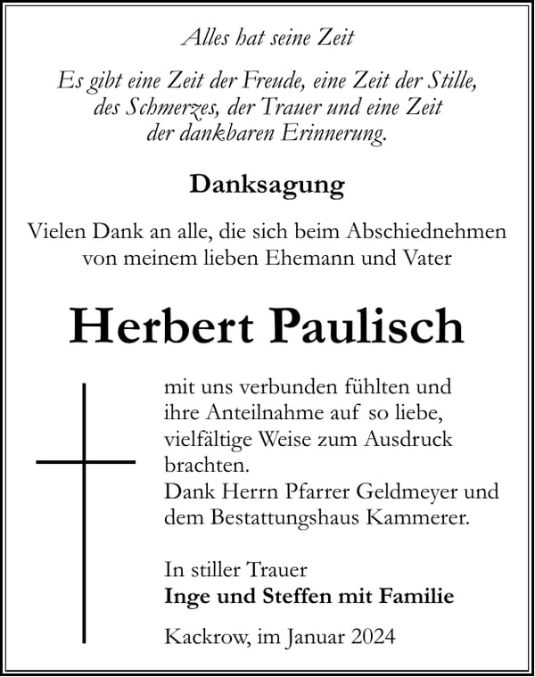 Danksagung Herbert Paulisch