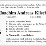 Danksagung Joachim Andreas Klisch