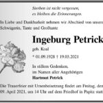 Traueranzeige Ingeburg Petrick, geb. Koal