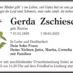 Traueranzeige Gerda Zschiesche, geb. Kuntze
