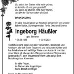 Danksagung Ingeborg Häußler, geb. Brehmer