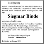 Danksagung Siegmar Binde
