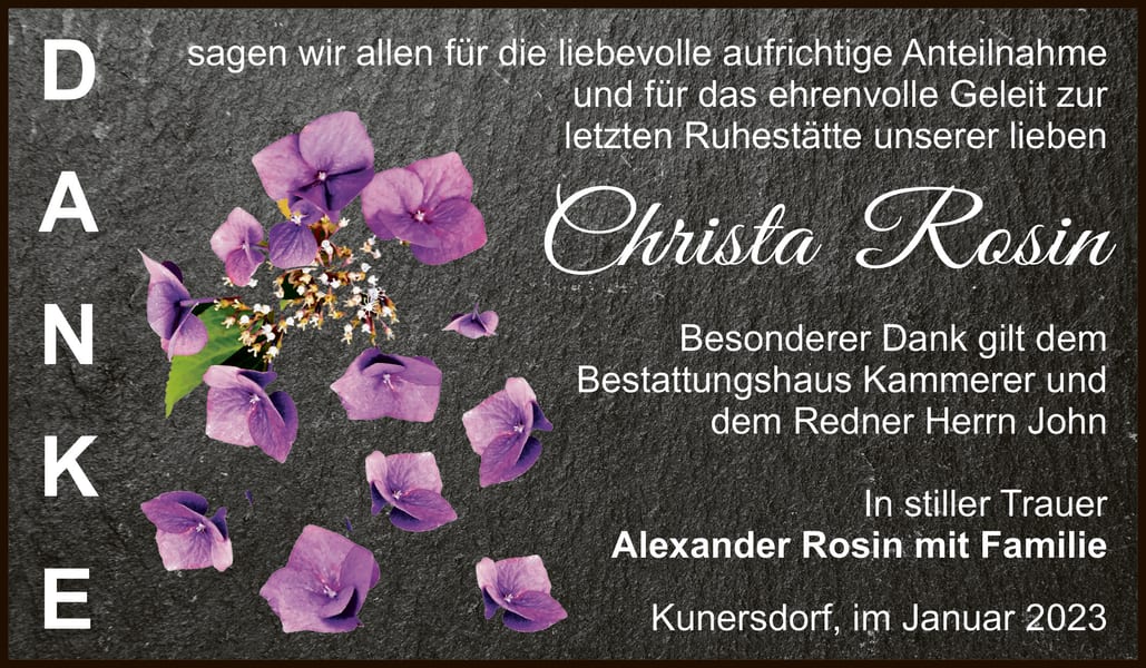 Danksagung Christa Rosin