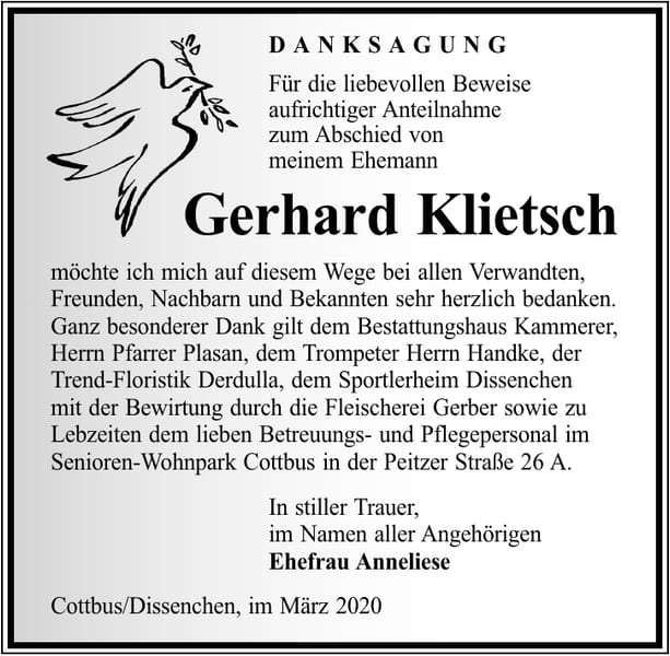 Danksagung Gerhard Klietsch