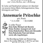 Traueranzeige Annemarie Pritschke, geb. Noack