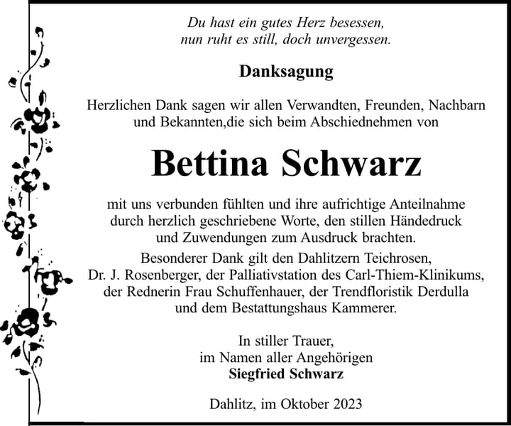 Danksagung Bettina Schwarz