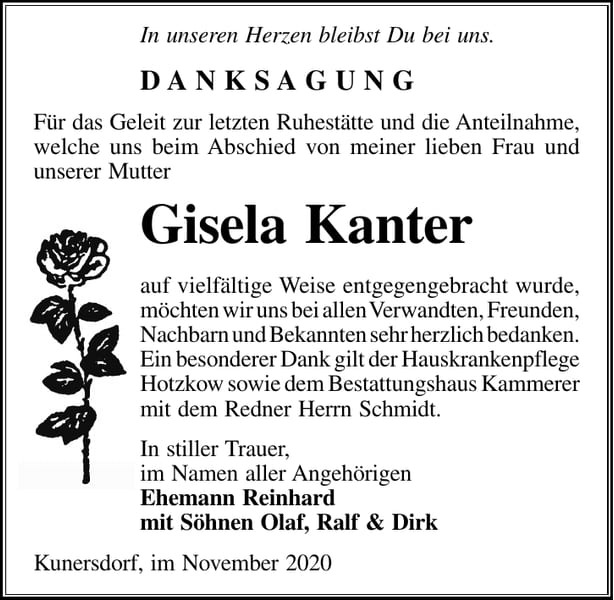 Danksagung Gisela Kanter