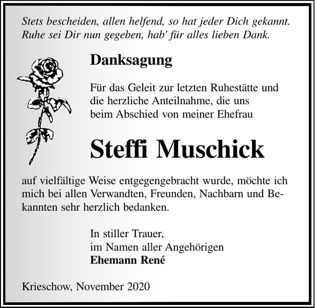 Danksagung Steffi Muschick