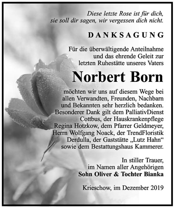 Danksagung Norbert Born