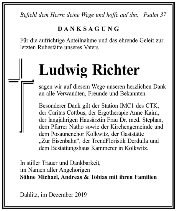 Danksagung Ludwig Richter