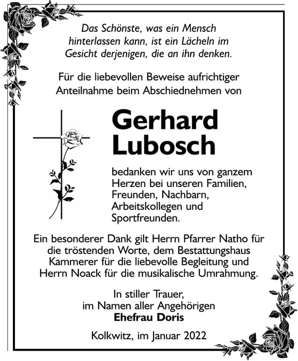 Danksagung Gerhard Lubosch