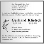 Traueranzeige Gerhard Klietsch