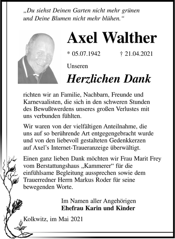 Danksagung Axel Walther