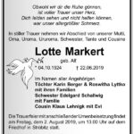 Traueranzeige Lotte Markert, geb. Alf