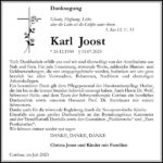 Danksagung Karl Joost