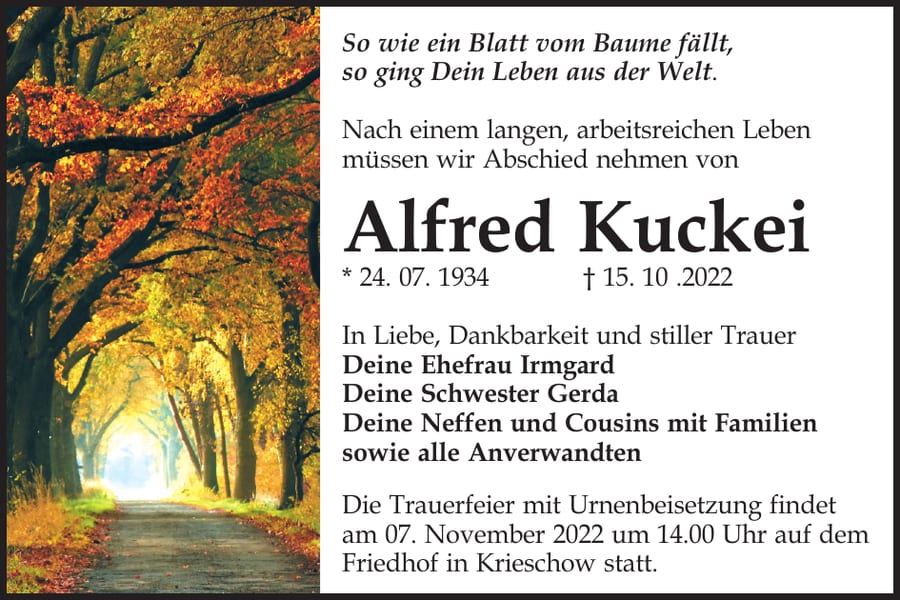Traueranzeige Alfred Kuckei