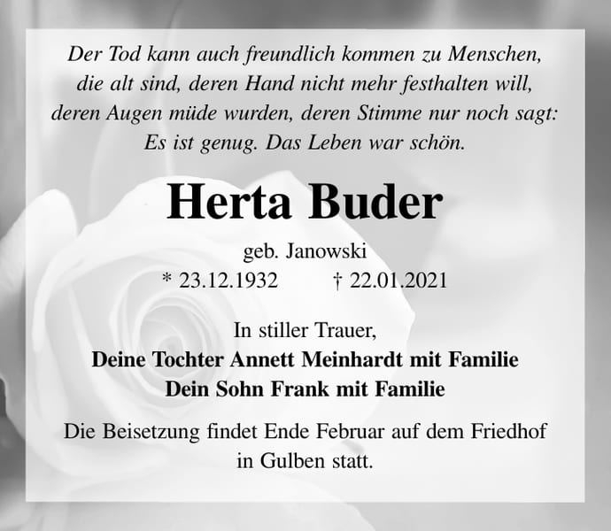 Traueranzeige Herta Buder, geb. Janowski