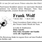 Traueranzeige Frank Wolf