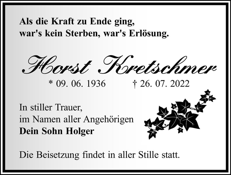 Traueranzeige Horst Kretschmer