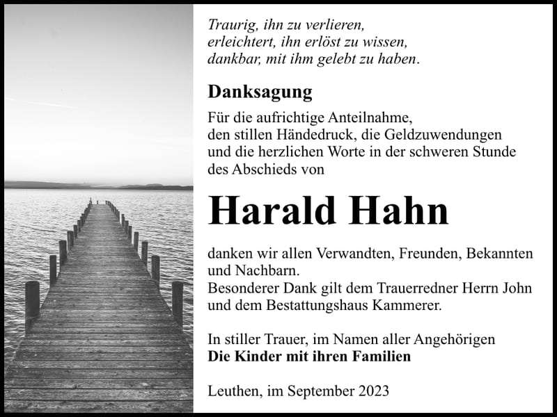 Danksagung Harald Hahn