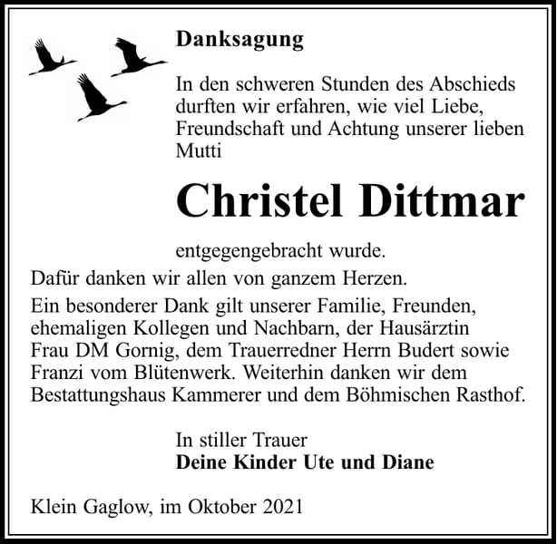 Danksagung Christel Dittmar