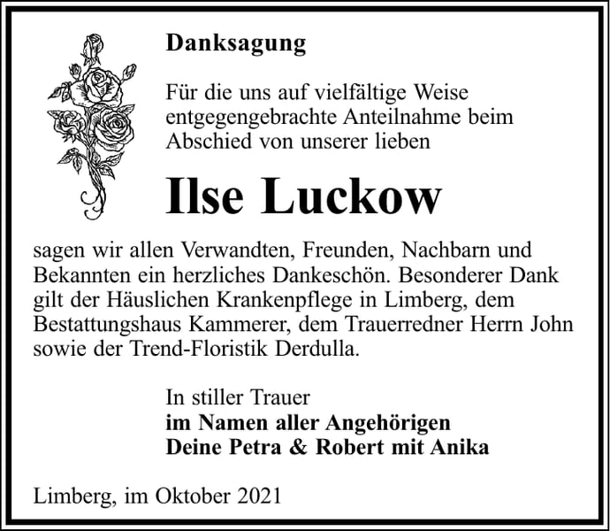 Danksagung Ilse Luckow
