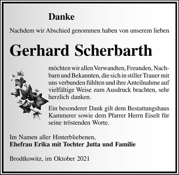 Danksagung Gerhard Scherbarth