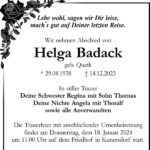 Traueranzeige Helga Badack, geb. Quetk