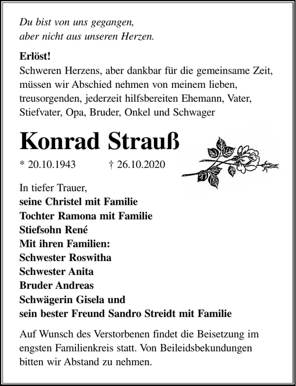 Traueranzeige Konrad Strauß