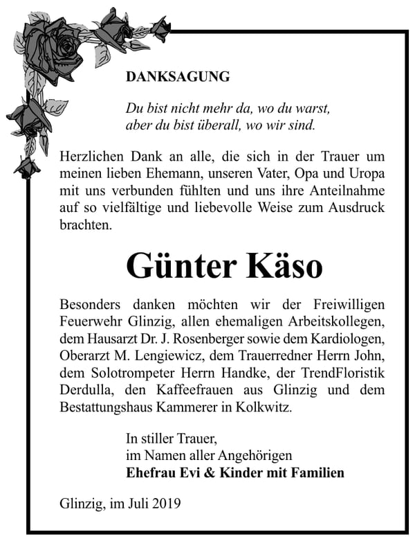 Traueranzeige Günter Käso