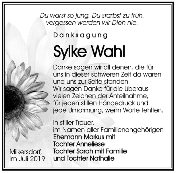 Traueranzeige Sylke Wahl