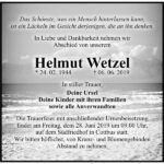 Traueranzeige Helmut Wetzel