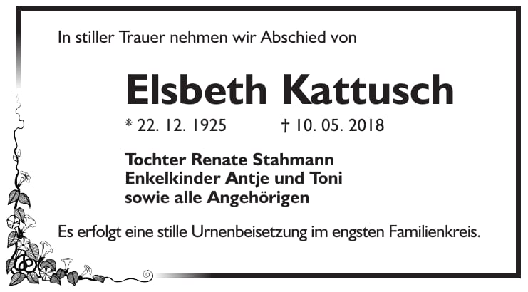 Traueranzeige Elsbeth Kattusch