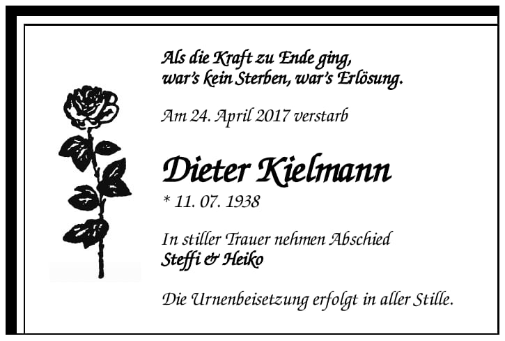 Traueranzeige Dieter Kielmann