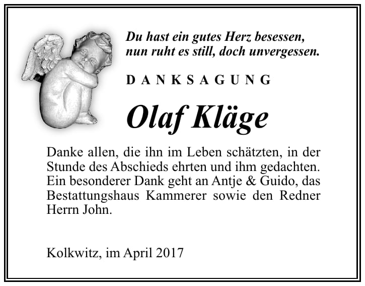 Danksagung Olaf Kläge