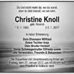 Traueranzeige Christine Knoll, geb. Nowick