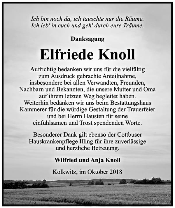 Danksagung Elfriede Knoll