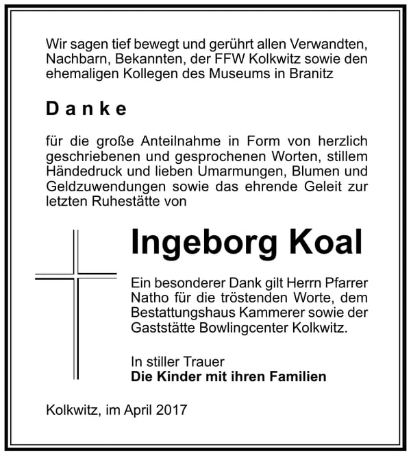 Danksagung Ingeborg Koal