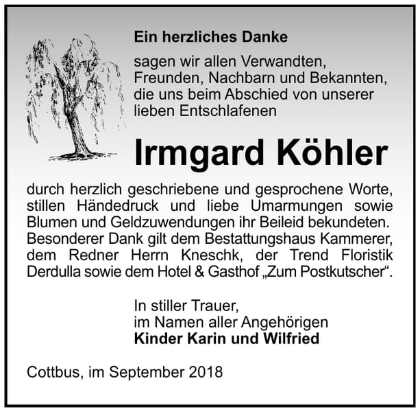 Danksagung Irmgard Köhler