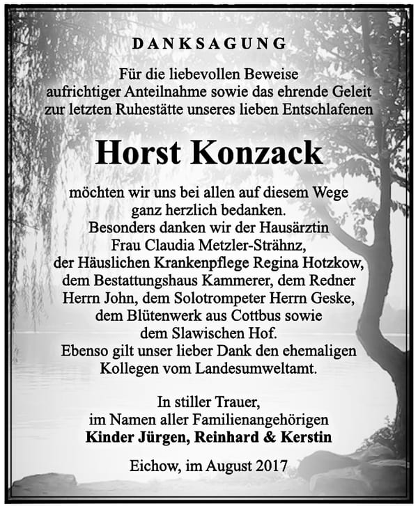 Danksagung Horst Konzack