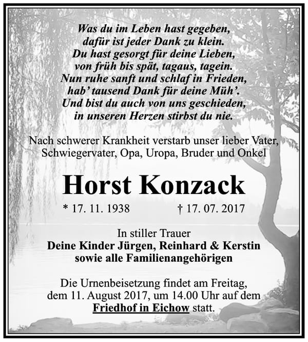 Traueranzeige Horst Konzack