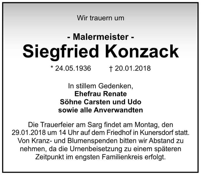 Traueranzeige Siegfried Konzack