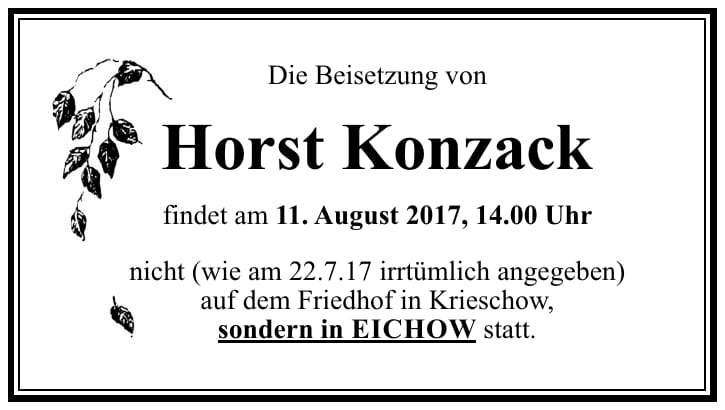 Traueranzeige Horst Konzack
