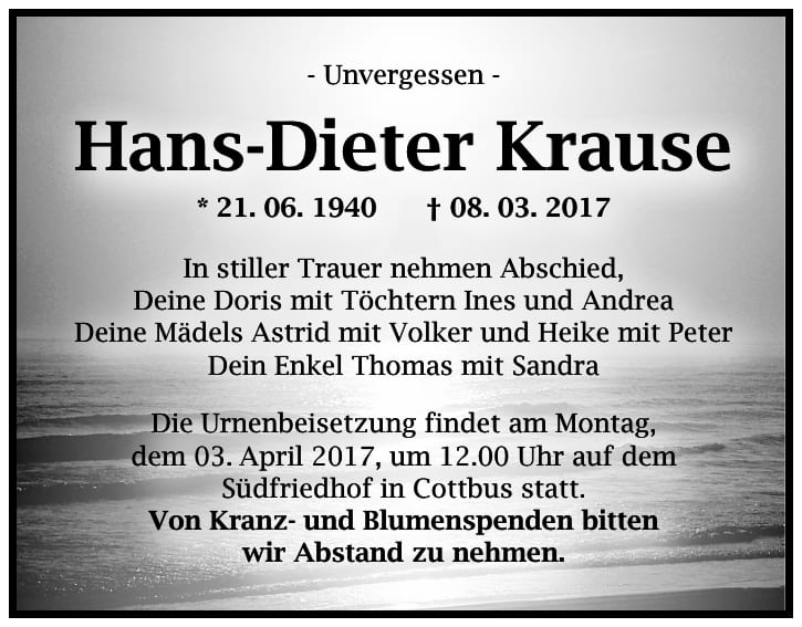 Traueranzeige Hans-Dieter Krause